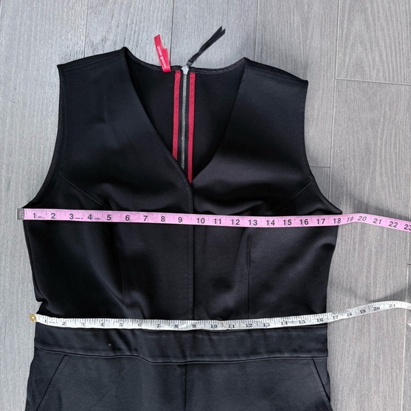 SPANX The Perfect Shaping Pant Jumpsuit L Black Flare Wide Leg Ponte Knit V-Neck - Picture 14 of 16